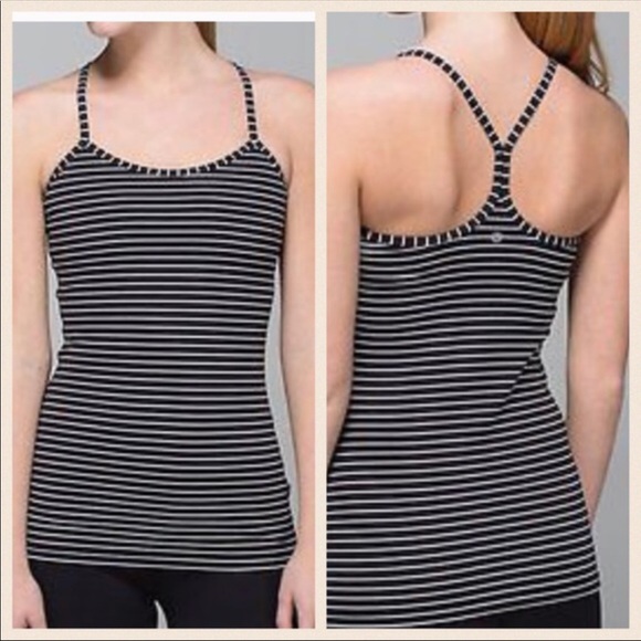 lululemon athletica Tops - Lululemon Power Y Tank, 8, Black w/ White Stripes